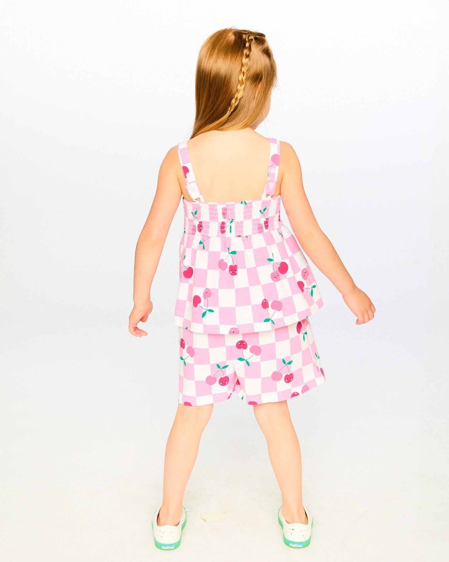 Organic Cotton Jersey Romper Pink Printed Cherries - Image 2