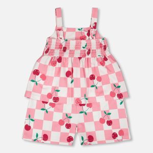 Organic Cotton Jersey Romper Pink Printed Cherries - Image 3
