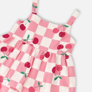 Organic Cotton Jersey Romper Pink Printed Cherries - Image 4