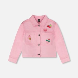 Pink Denim Jacket With Embroidered Patches - Image 8