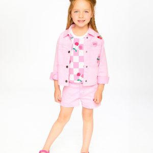 Pink Denim Jacket With Embroidered Patches - Image 2