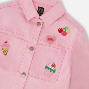Pink Denim Jacket With Embroidered Patches - Image 4