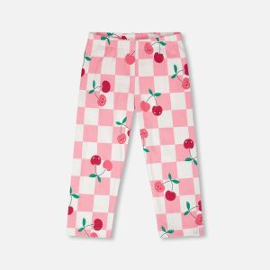 Organic Cotton Jersey Capri Pink Printed Cherries