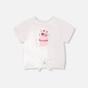 Organic Cotton Jersey T-Shirt With Tie At Waist White