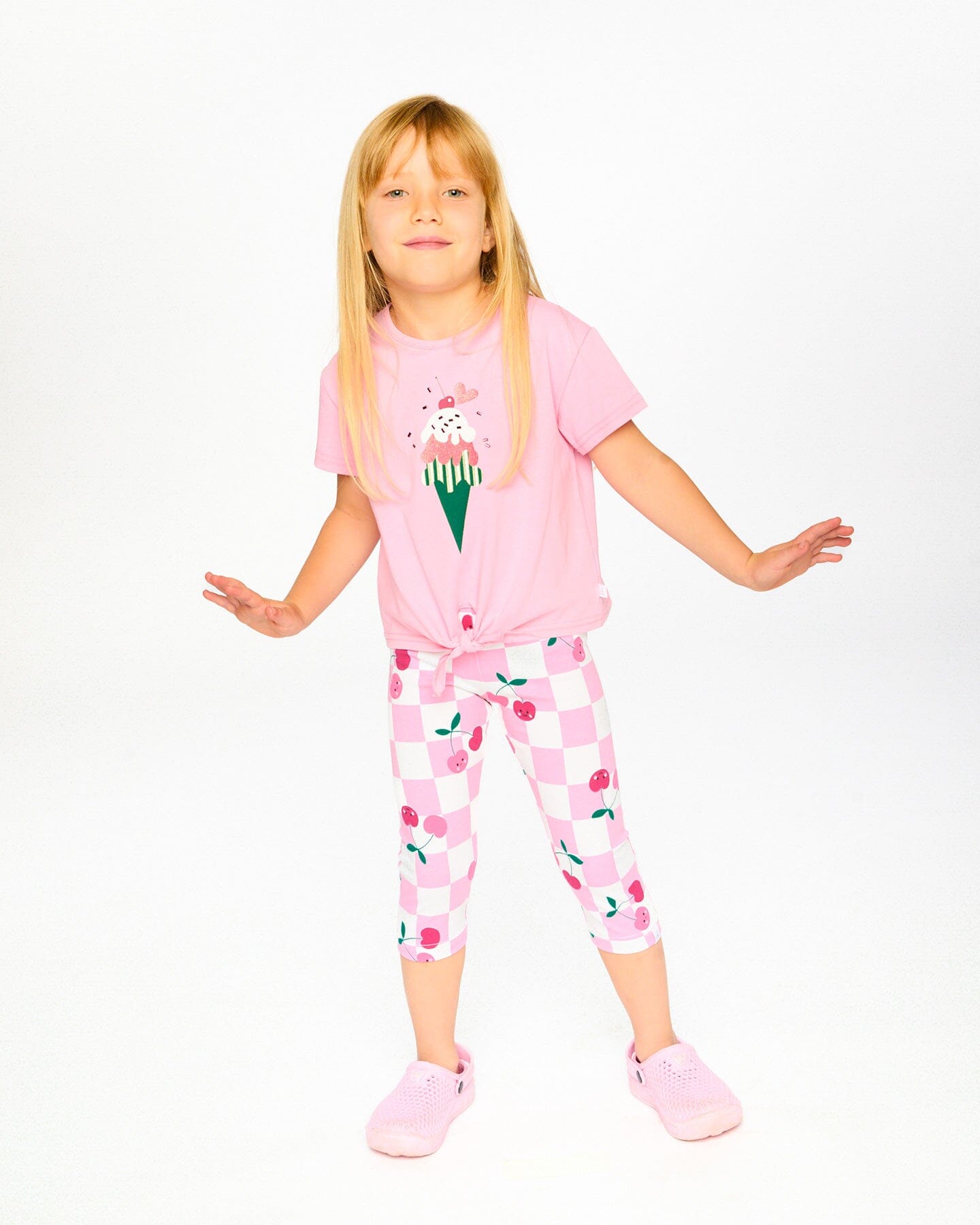 Organic Cotton Jersey T-Shirt With Tie At Waist Pink - Image 2