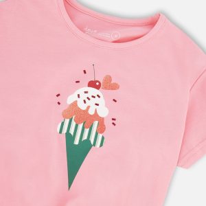 Organic Cotton Jersey T-Shirt With Tie At Waist Pink - Image 4