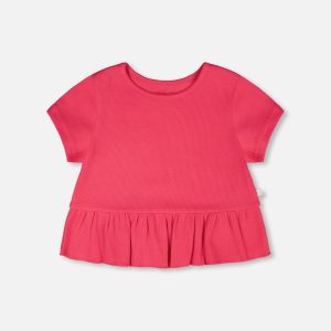 Rib Crop T-Shirt With Frill Pink - Image 9