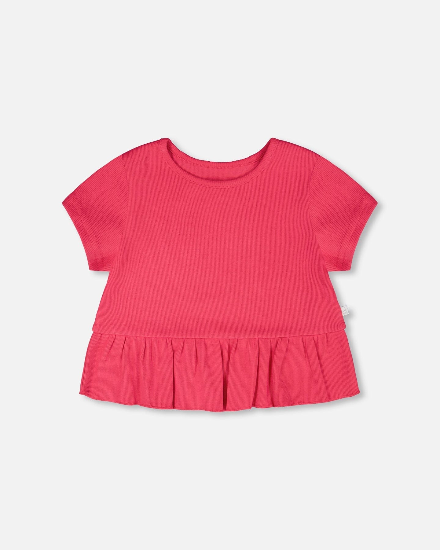 Rib Crop T-Shirt With Frill Pink - Image 9