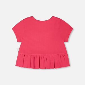 Rib Crop T-Shirt With Frill Pink - Image 2