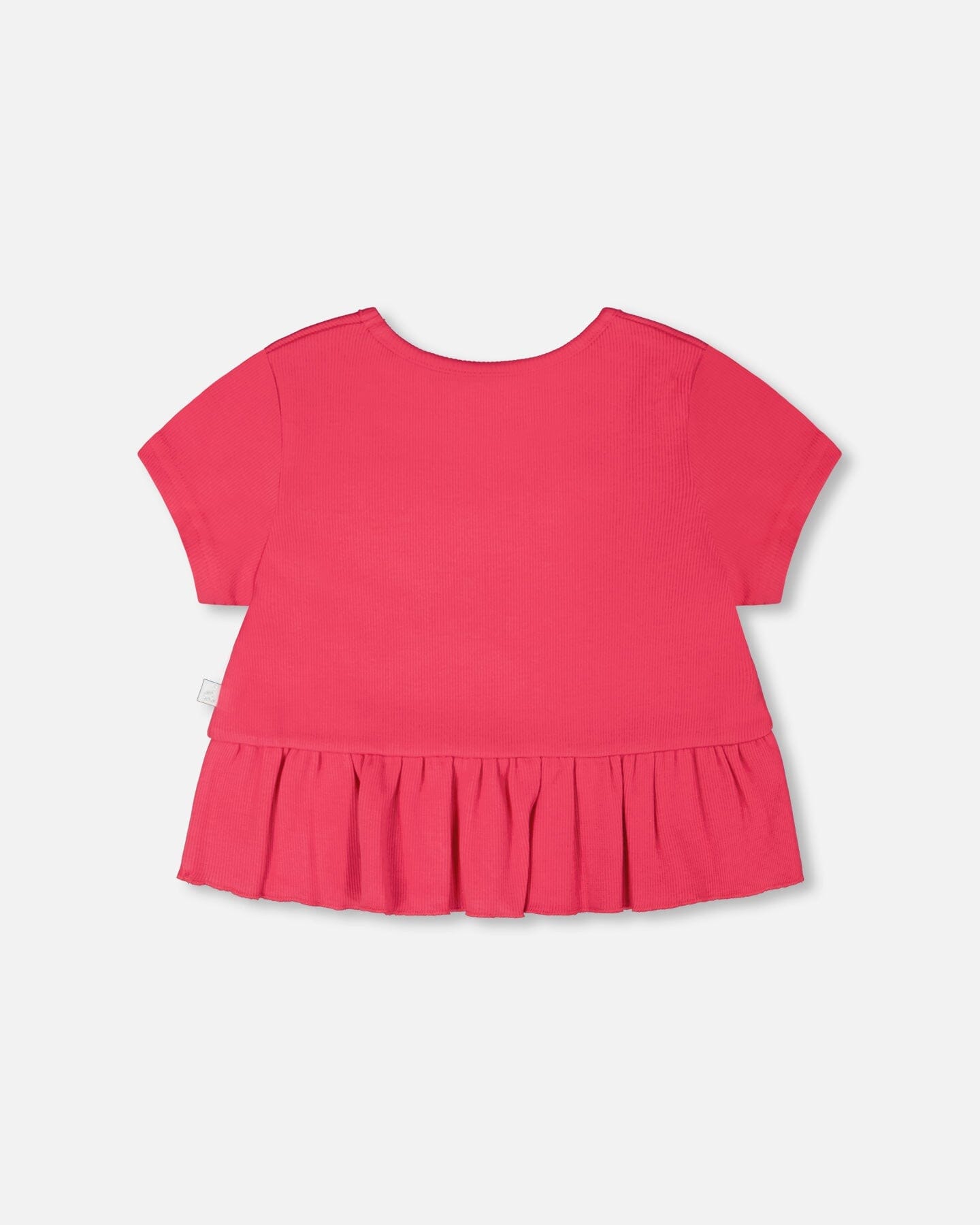 Rib Crop T-Shirt With Frill Pink - Image 2