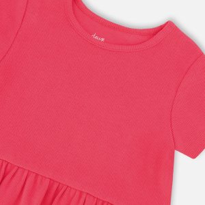 Rib Crop T-Shirt With Frill Pink - Image 3