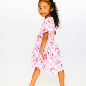 Organic Cotton Jersey Dress Pink Printed Cherries - Image 2