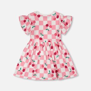Organic Cotton Jersey Dress Pink Printed Cherries - Image 3