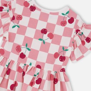 Organic Cotton Jersey Dress Pink Printed Cherries - Image 4
