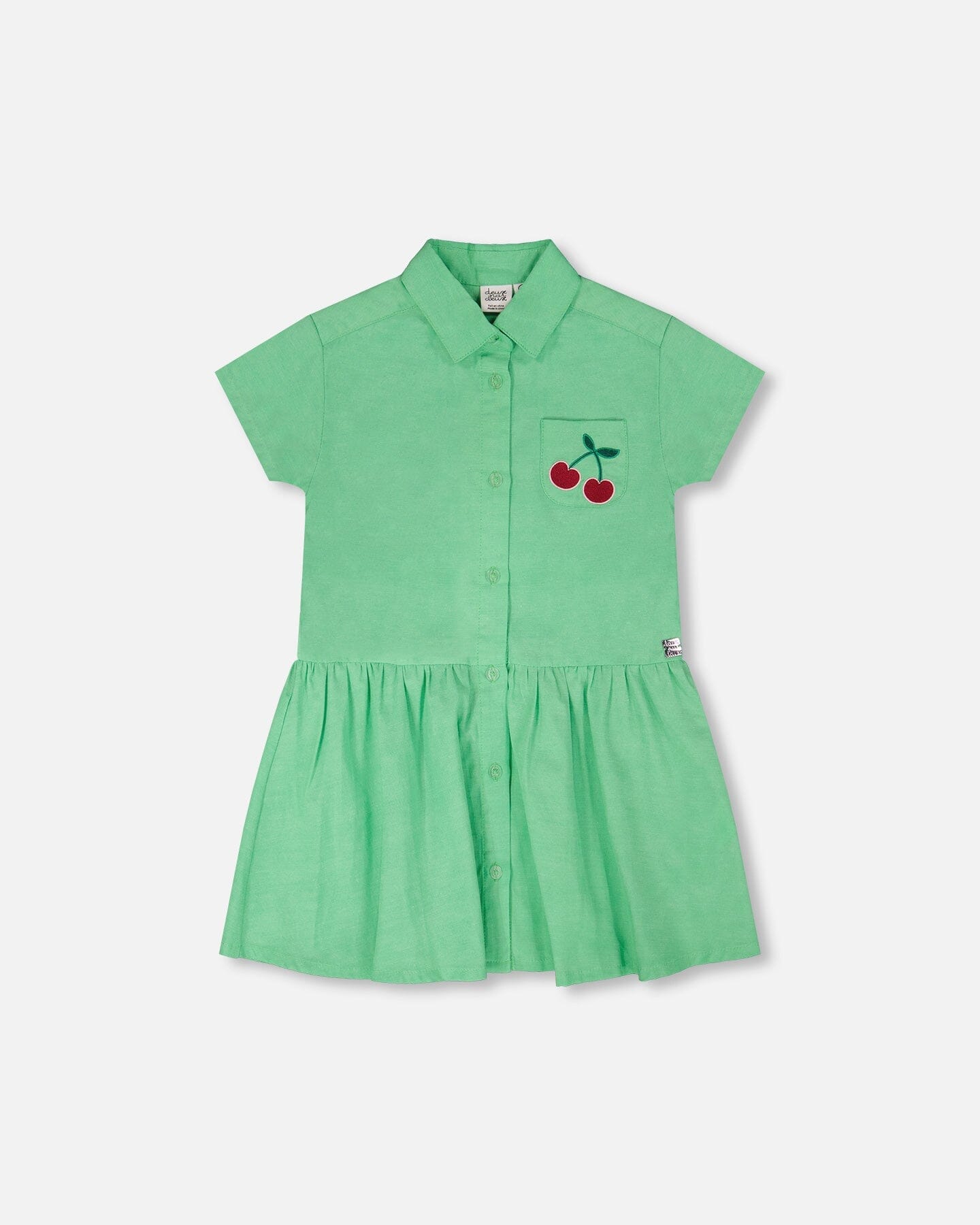 Cotton Shirt Dress With Embroidery Green - Image 10