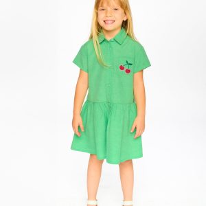 Alternative view of Cotton Shirt Dress With Embroidery Green