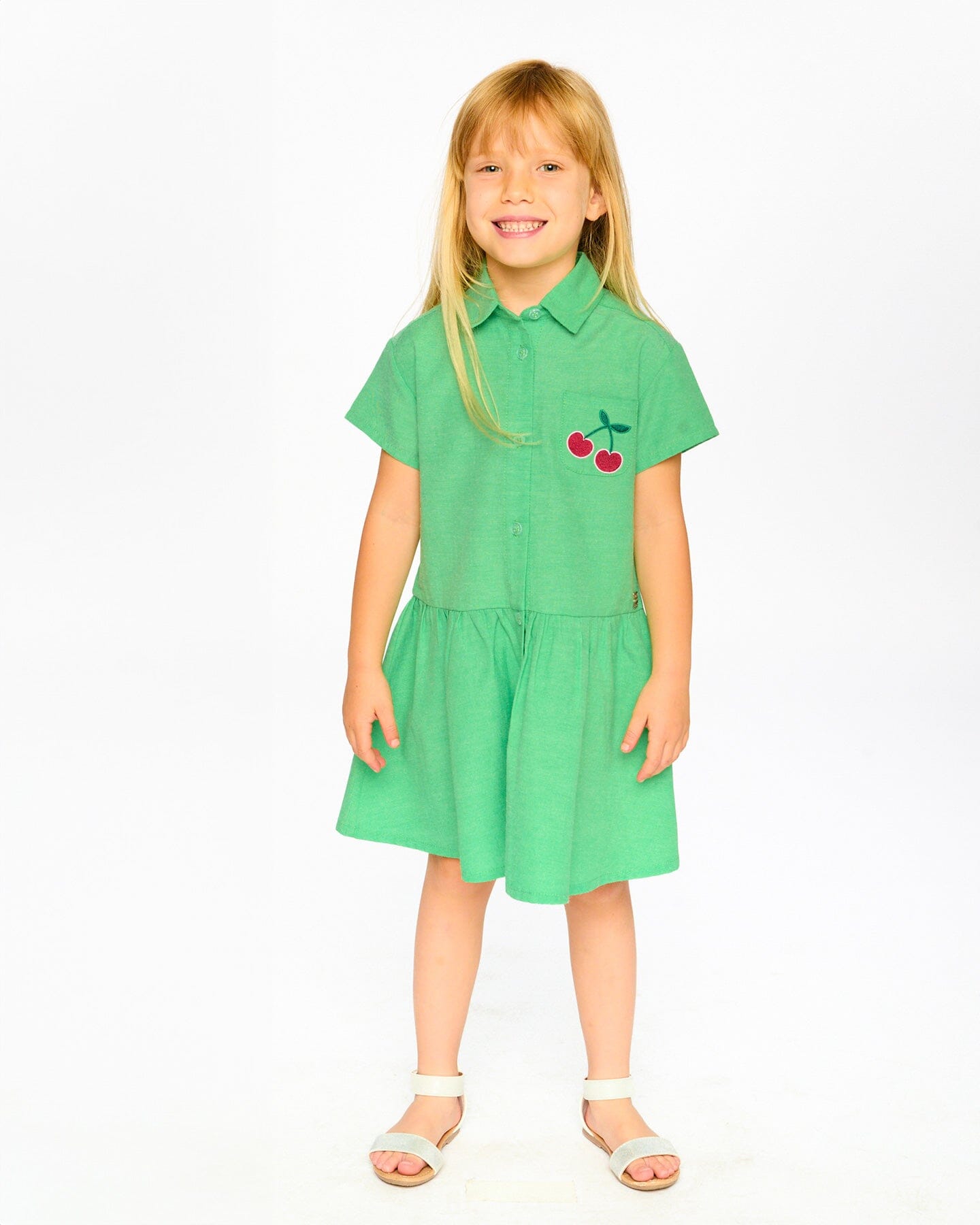 Cotton Shirt Dress With Embroidery Green - Image 2