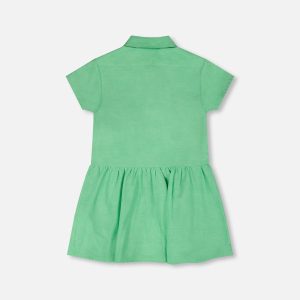Cotton Shirt Dress With Embroidery Green - Image 3