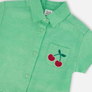 Cotton Shirt Dress With Embroidery Green - Image 4