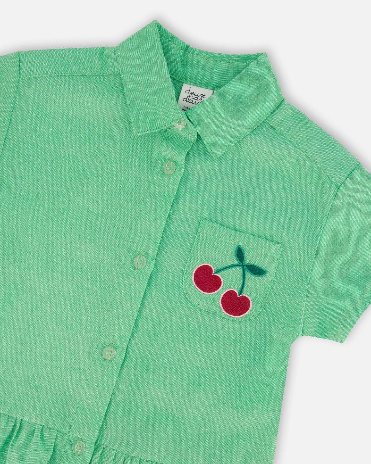 Cotton Shirt Dress With Embroidery Green - Image 4