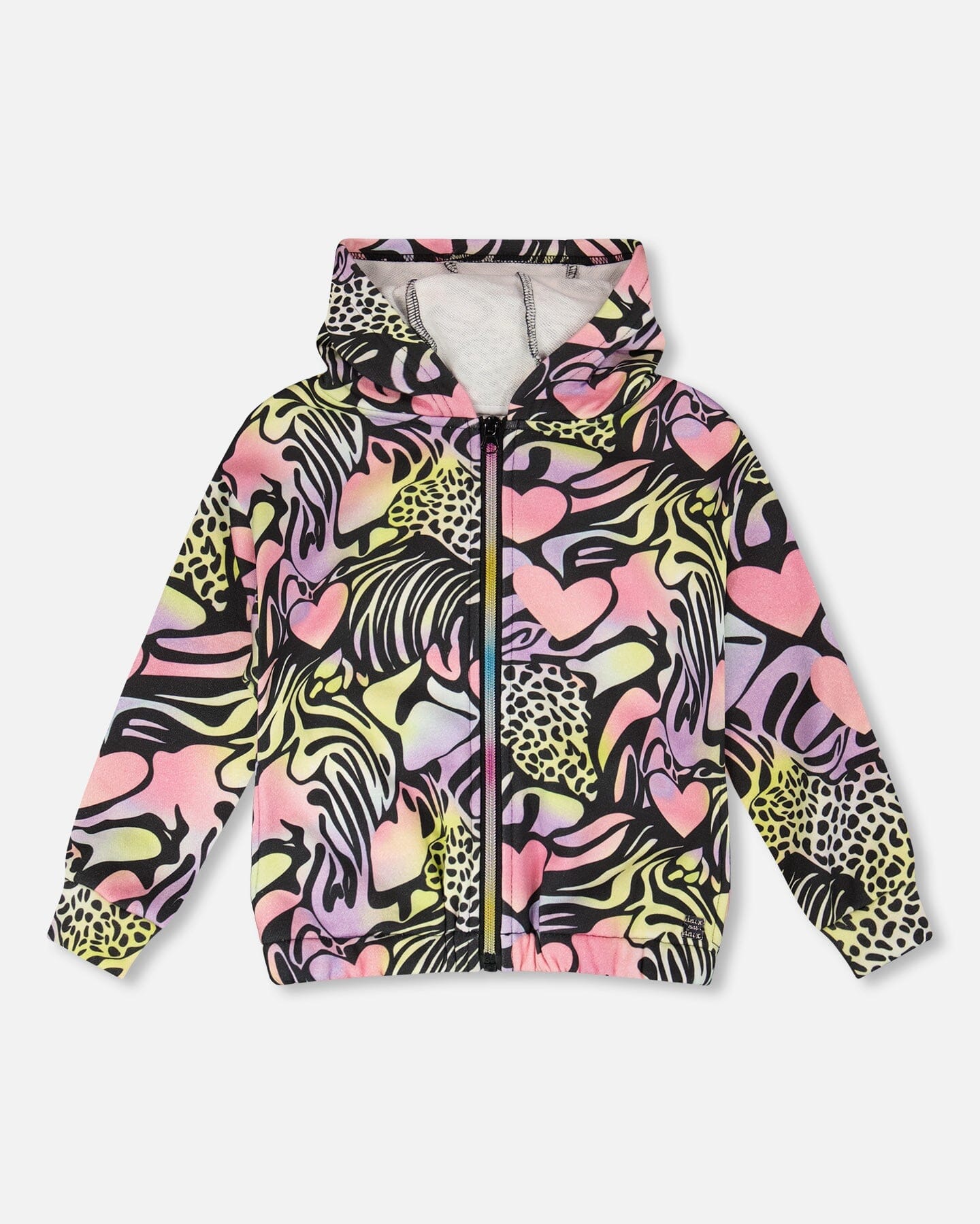 Zip Front French Terry Hoodie Black Printed Multicolor - Image 5