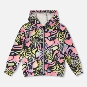 Zip Front French Terry Hoodie Black Printed Multicolor - Image 7