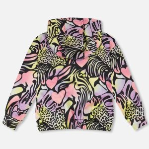 Zip Front French Terry Hoodie Black Printed Multicolor - Image 3