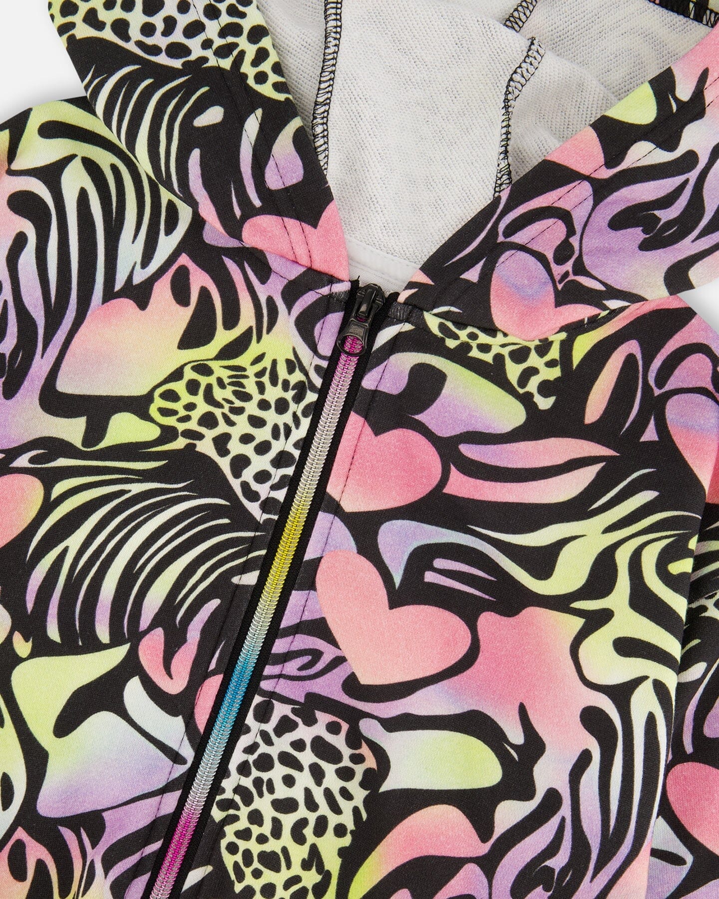 Zip Front French Terry Hoodie Black Printed Multicolor - Image 4