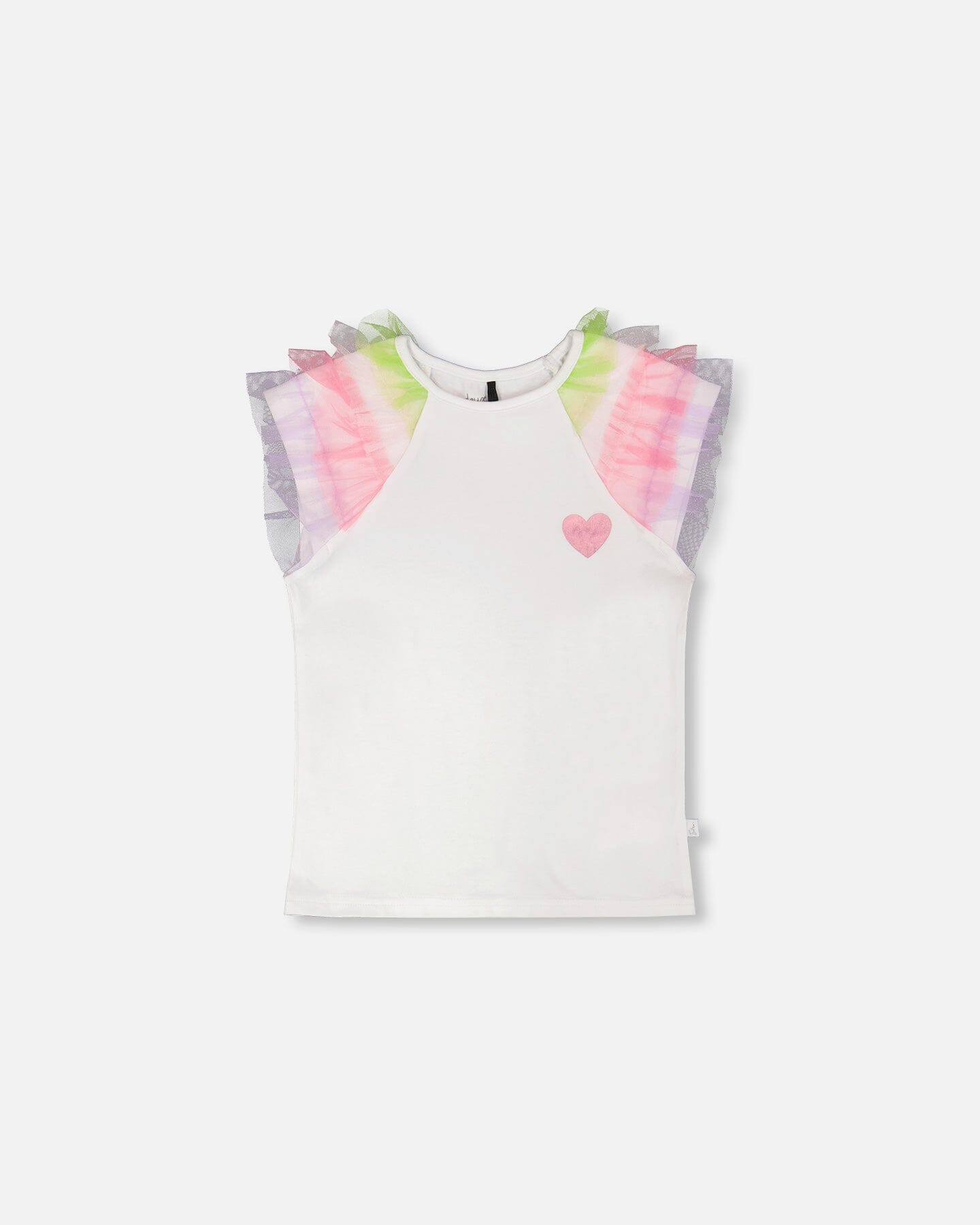 Organic Cotton Jersey T-Shirt White With Multicolor Mesh Sleeves - Image 5