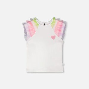Organic Cotton Jersey T-Shirt White With Multicolor Mesh Sleeves - Image 12