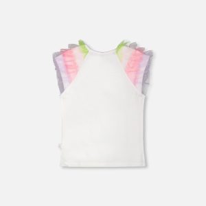 Organic Cotton Jersey T-Shirt White With Multicolor Mesh Sleeves - Image 3