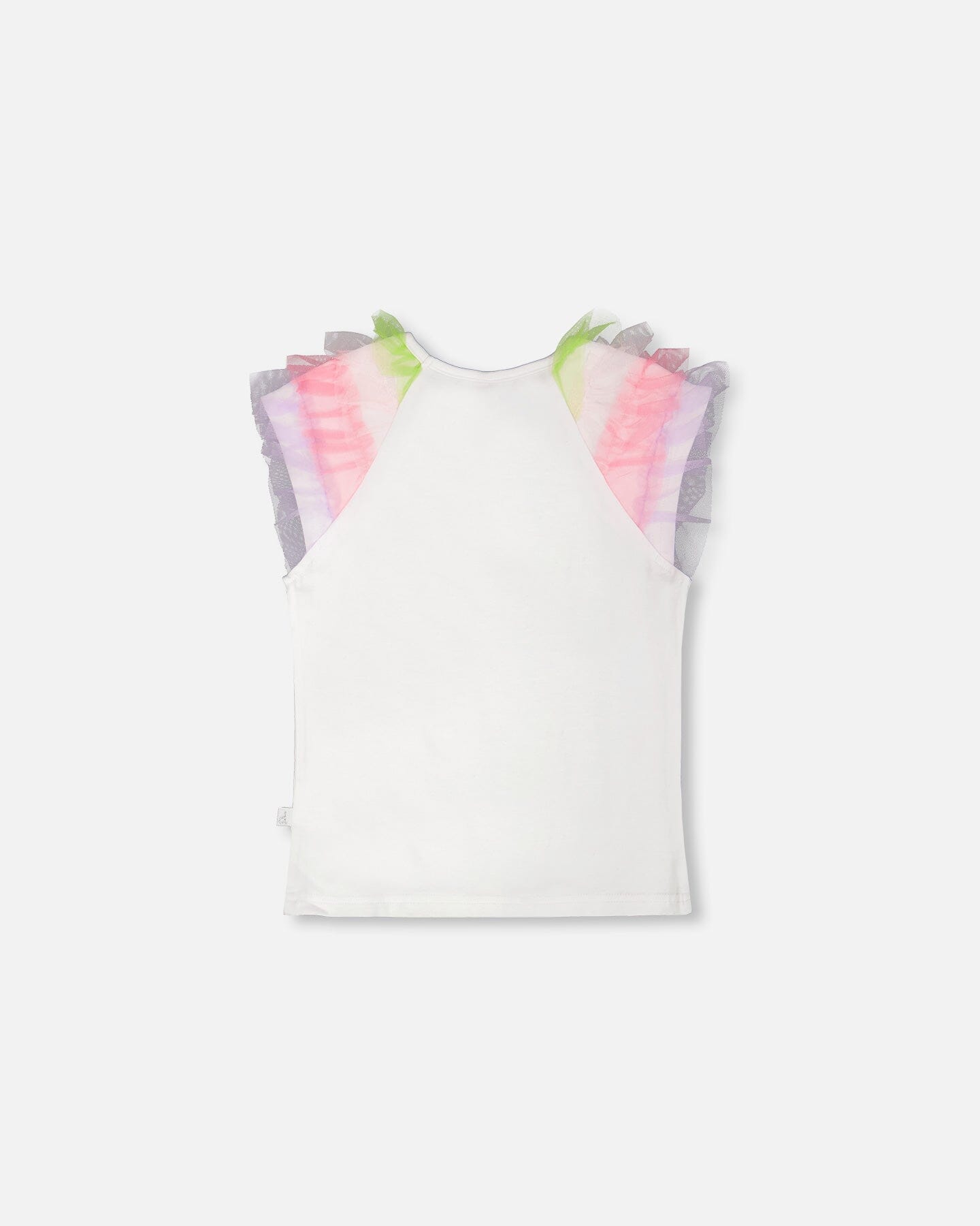 Organic Cotton Jersey T-Shirt White With Multicolor Mesh Sleeves - Image 3
