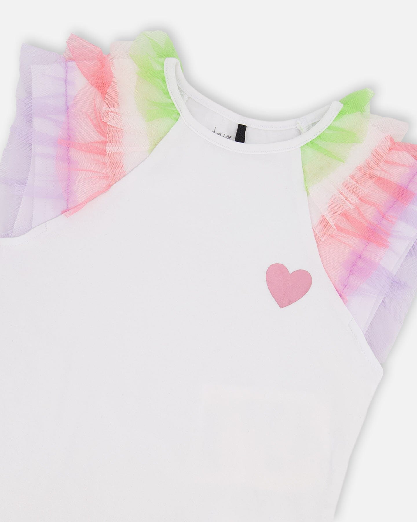 Organic Cotton Jersey T-Shirt White With Multicolor Mesh Sleeves - Image 4