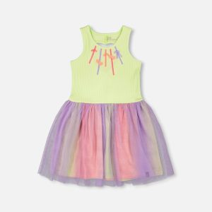 Sleeveless Bi-Material Dress Lime Green - Image 13