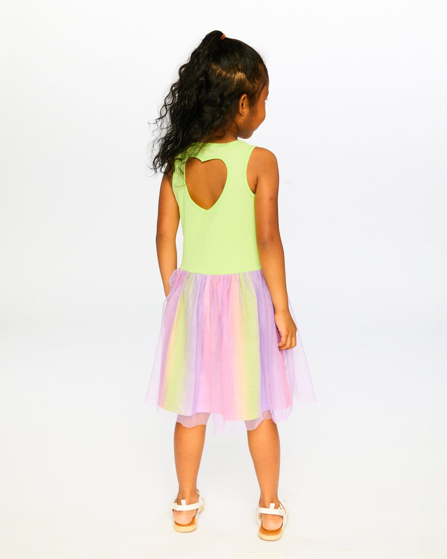 Sleeveless Bi-Material Dress Lime Green - Image 2