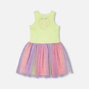 Sleeveless Bi-Material Dress Lime Green - Image 3