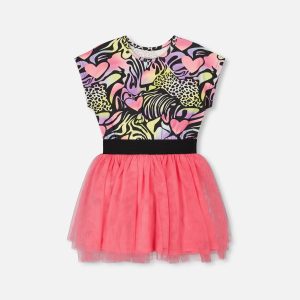 Bi-Material Dress Black Printed Multicolor