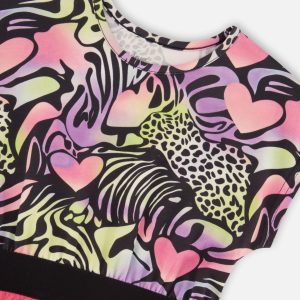 Bi-Material Dress Black Printed Multicolor - Image 4