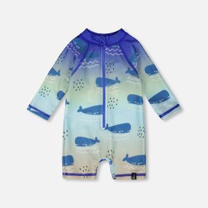 Baby And Toddlers One-Piece Long Sleeve Rashguard Blue Whale Print - Image 7