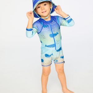 Baby And Toddlers One-Piece Long Sleeve Rashguard Blue Whale Print - Image 3