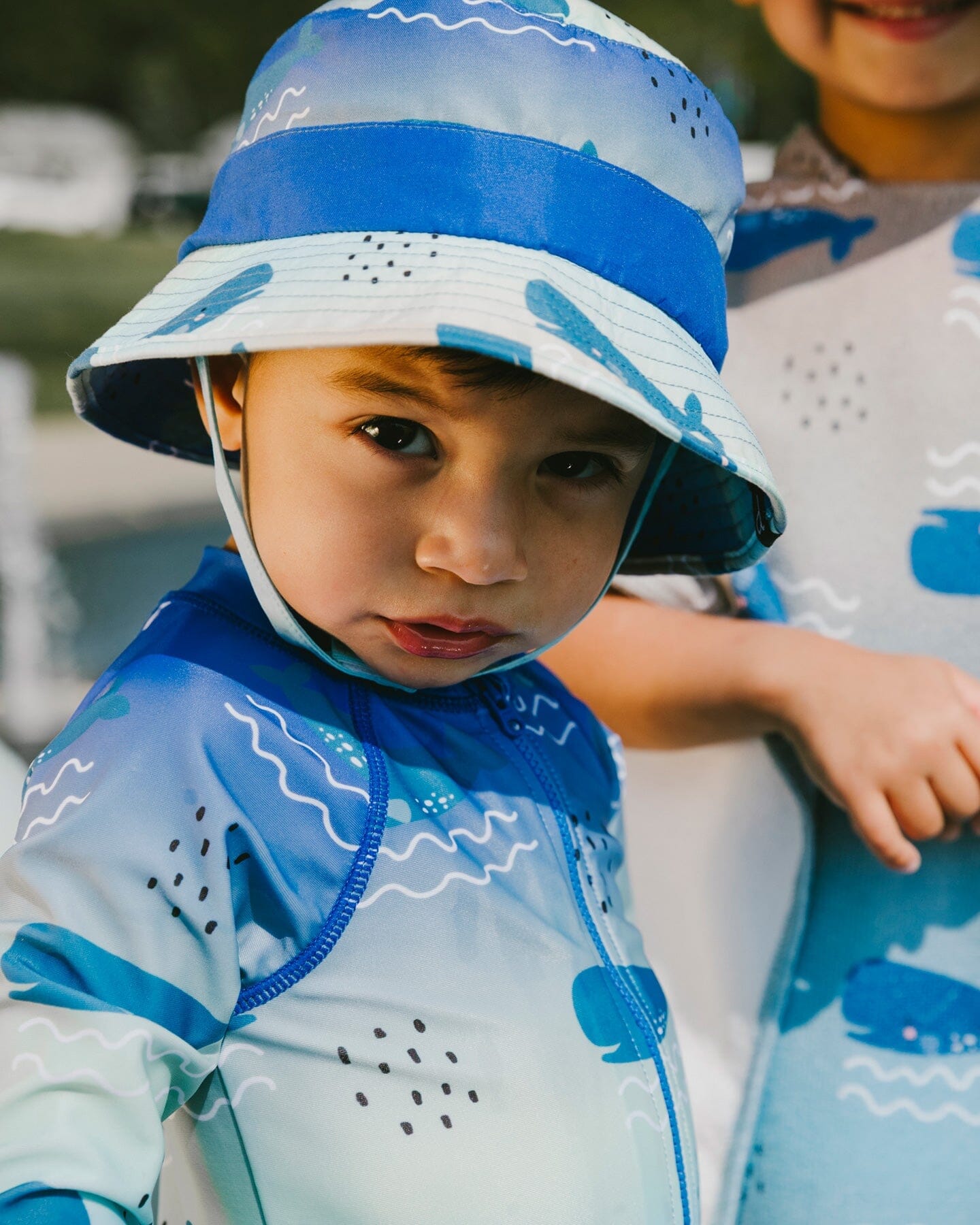 Baby And Toddlers One-Piece Long Sleeve Rashguard Blue Whale Print - Image 2