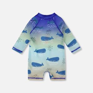 Baby And Toddlers One-Piece Long Sleeve Rashguard Blue Whale Print - Image 4