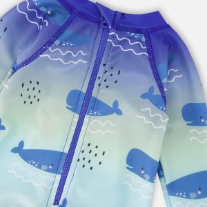Baby And Toddlers One-Piece Long Sleeve Rashguard Blue Whale Print - Image 5