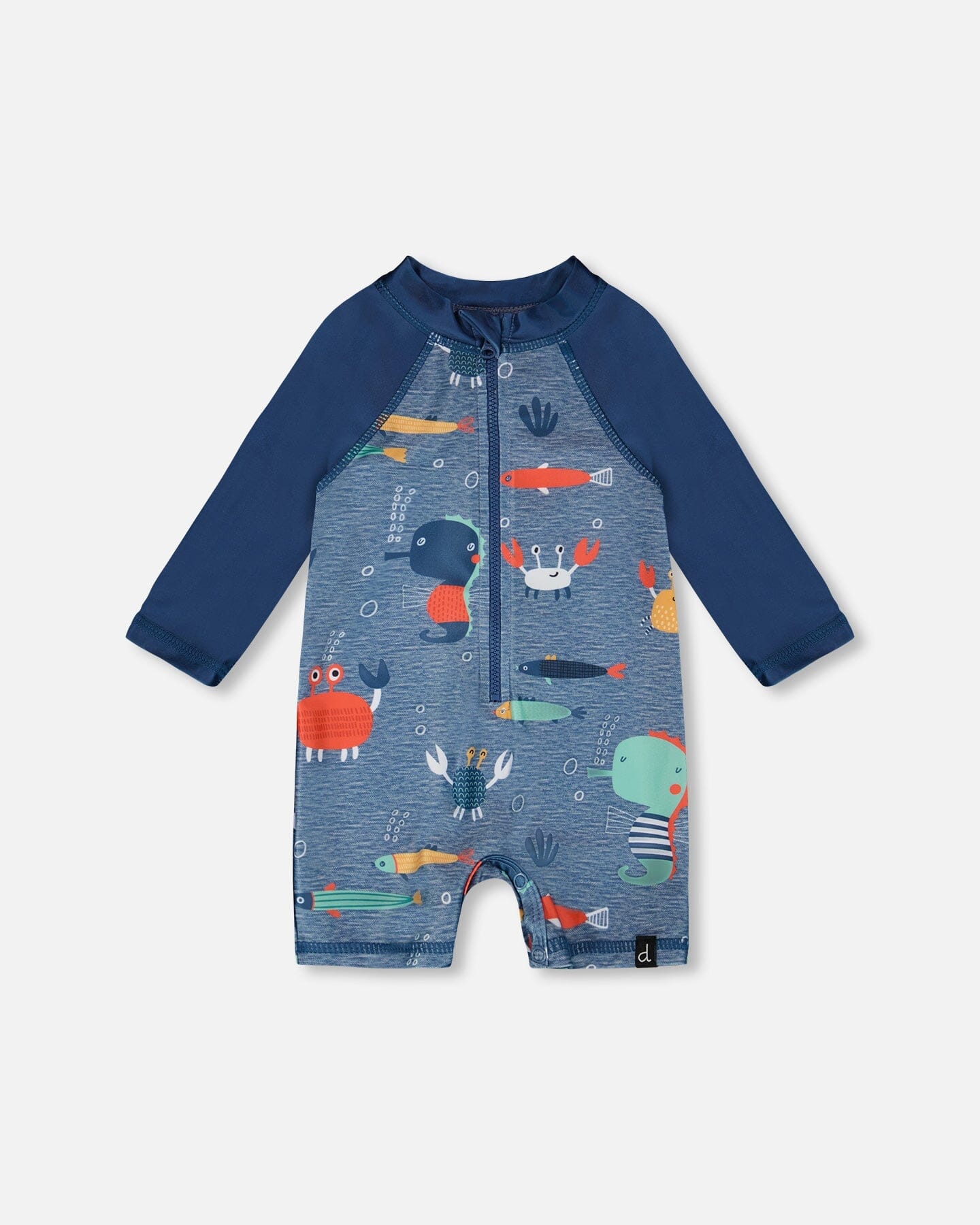 Baby And Toddler One-Piece Long Sleeve Rashguard Blue Printed Marine Animals - Image 8