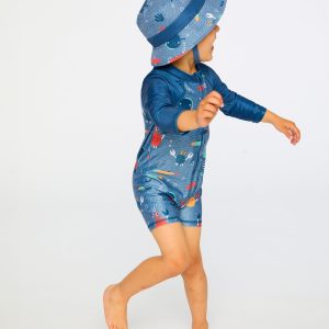Baby And Toddler One-Piece Long Sleeve Rashguard Blue Printed Marine Animals - Image 3