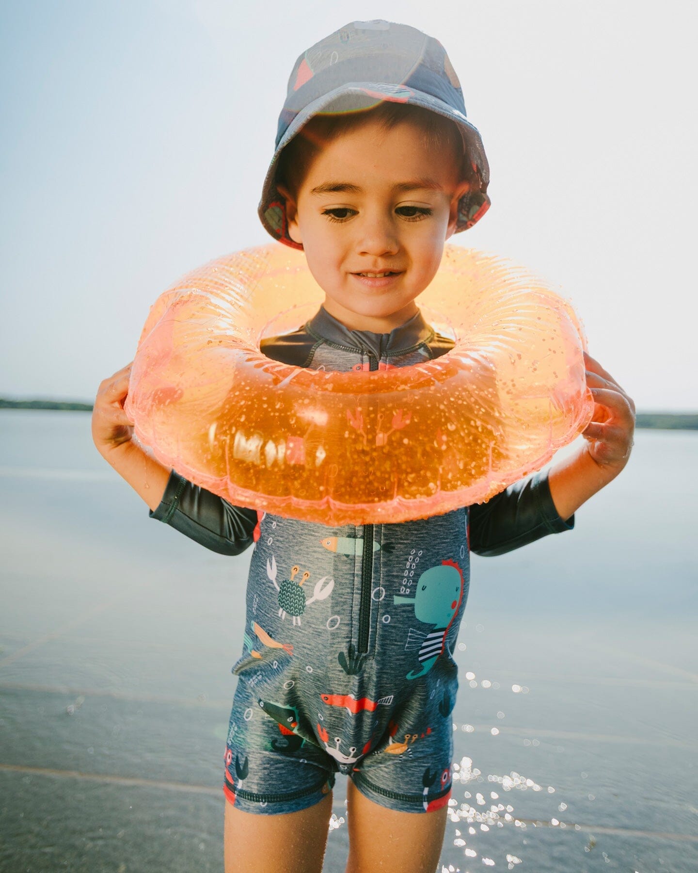 Baby And Toddler One-Piece Long Sleeve Rashguard Blue Printed Marine Animals - Image 2