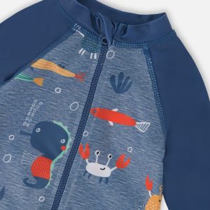 Baby And Toddler One-Piece Long Sleeve Rashguard Blue Printed Marine Animals - Image 5
