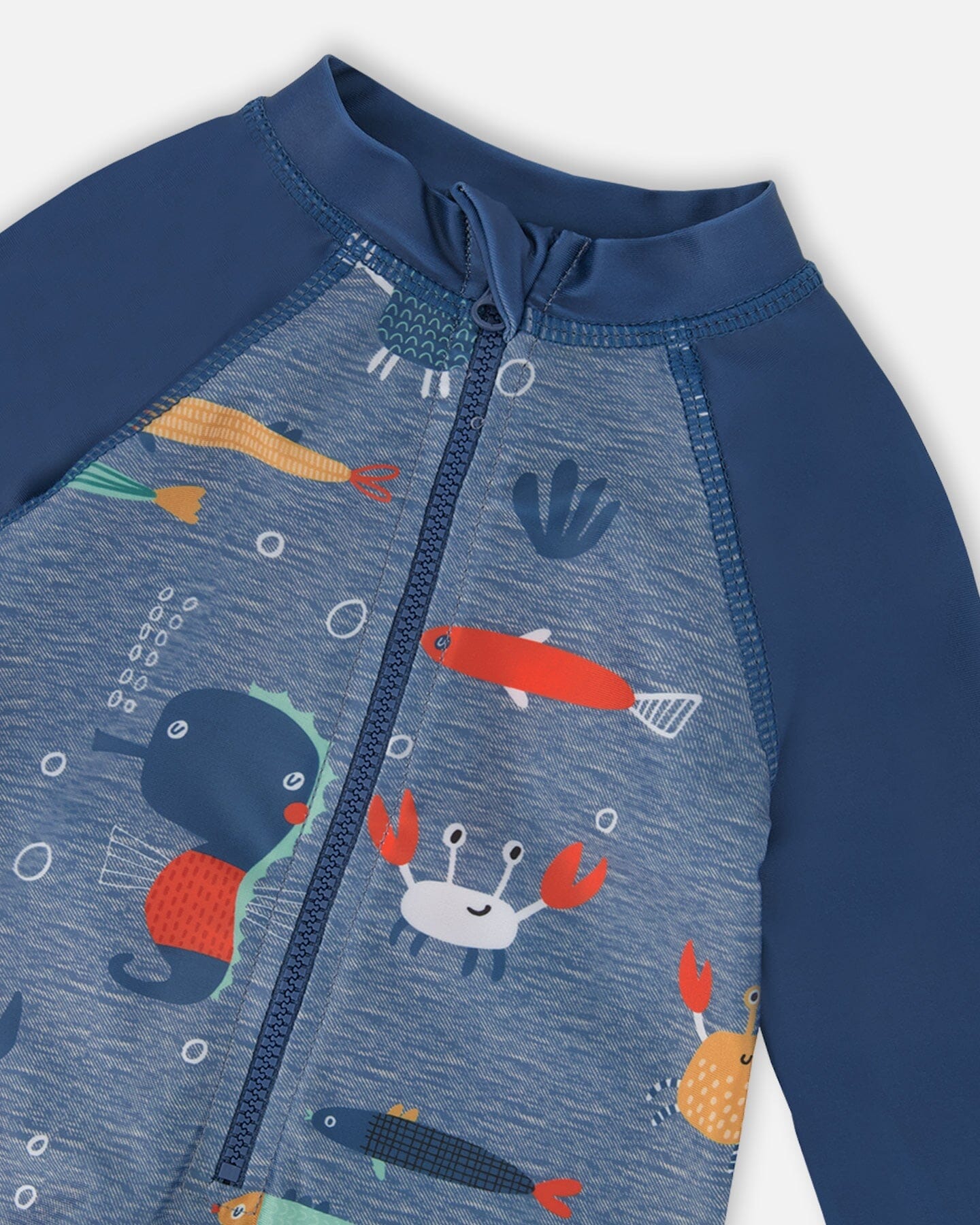 Baby And Toddler One-Piece Long Sleeve Rashguard Blue Printed Marine Animals - Image 5