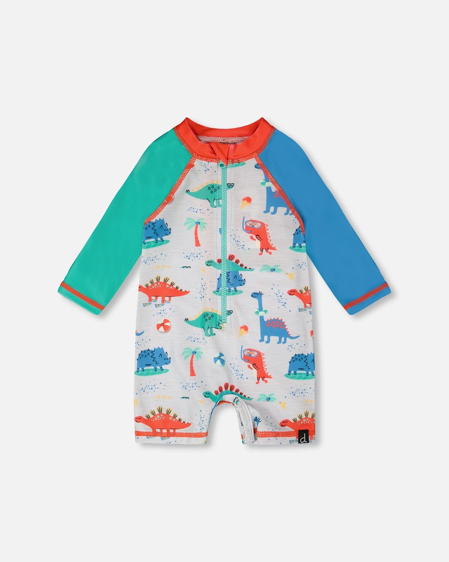 Baby And Toddler One-Piece Long Sleeve Rashguard Grey Baby Dinosaur Print - Image 8