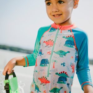 Alternative view of Baby And Toddler One-Piece Long Sleeve Rashguard Grey Baby Dinosaur Print